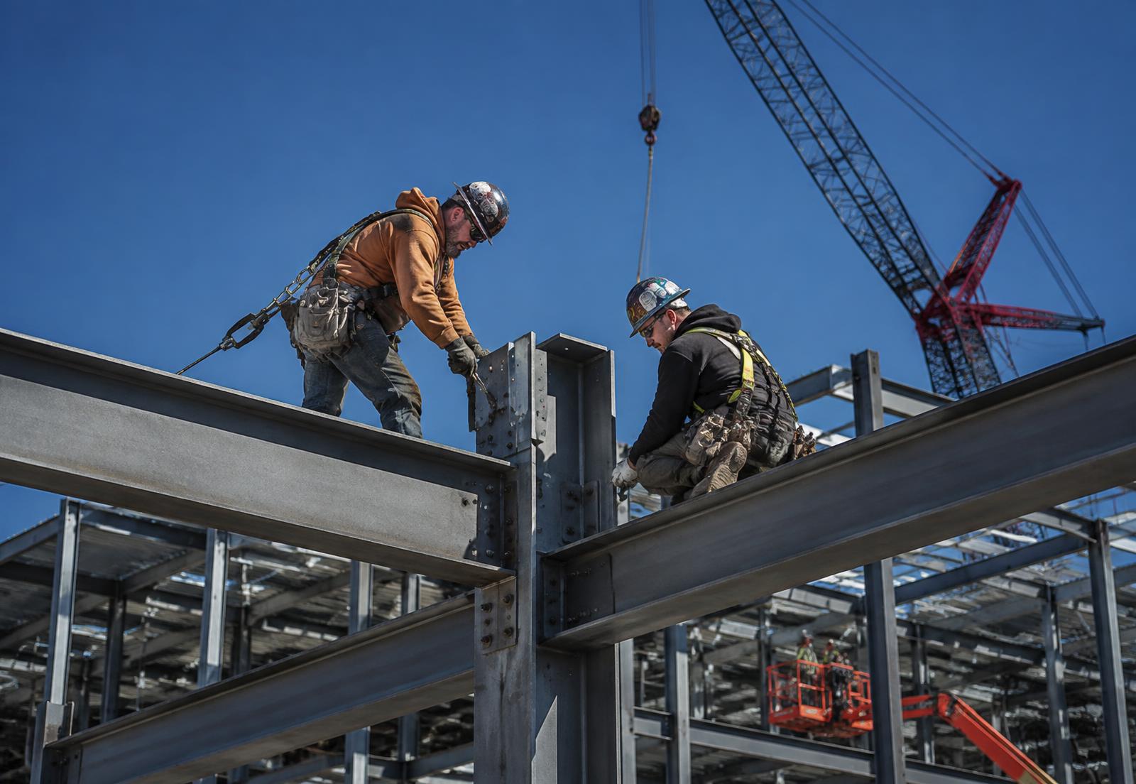 Commercial structural steel erection in progress on a jobsite